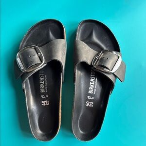 Birkenstock “Madrid Big Buckle” Oiled Black Leather- worn once